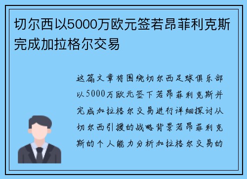 切尔西以5000万欧元签若昂菲利克斯完成加拉格尔交易